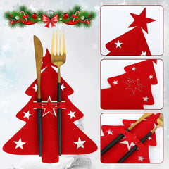 8 Pcs Christmas Silverware Holders Set Xmas Table Decorations Christmas Tree Star Angel Cutlery Holders Pockets Knifes Forks Tableware Bags Dinnerware for Party Home Restaurant Dinner Kitchen Decor