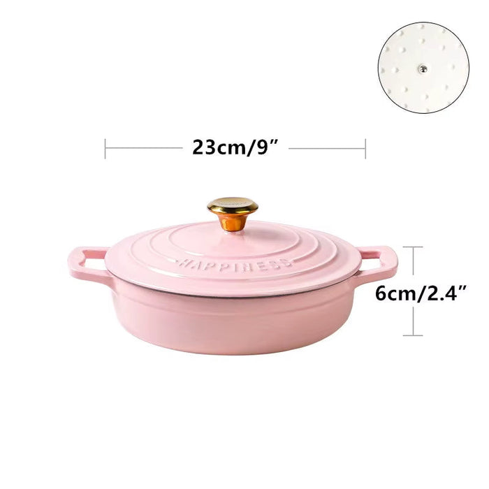 23Cm Enameled Cast Iron Dutch Oven 2 Quart Heavy Soup Pot Casserole Dish for Bread Baking and Stew Kitchen Nonstick Braised Pot