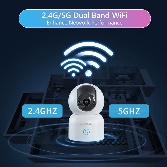 Indoor Pan/Tilt Smart Security Camera C518 2K 360 Degree Baby Pet Monitor 2.4G/5G Dual-Band Wifi Home Cam with Phone APP