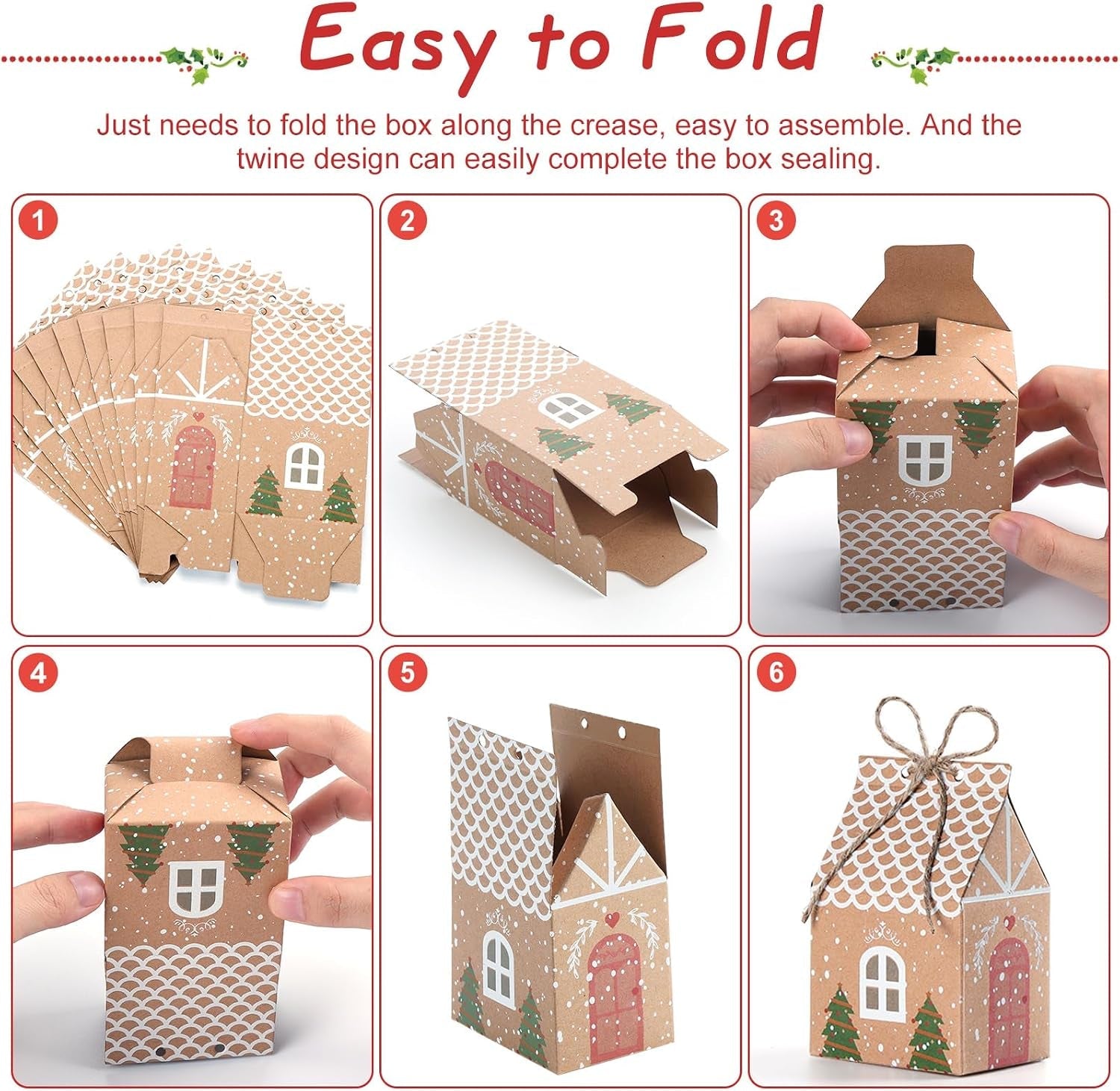 Christmas Party Gift Boxes, Kraft Paper Candy Boxes, Christmas Favour Bags, 50 Pieces