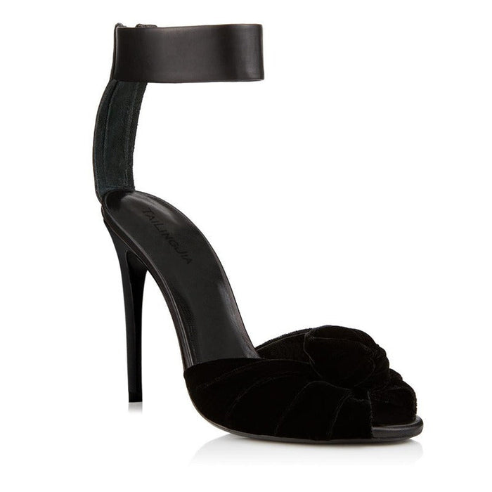 Womens Red Black Velvet Knotted High Heels Sandals
