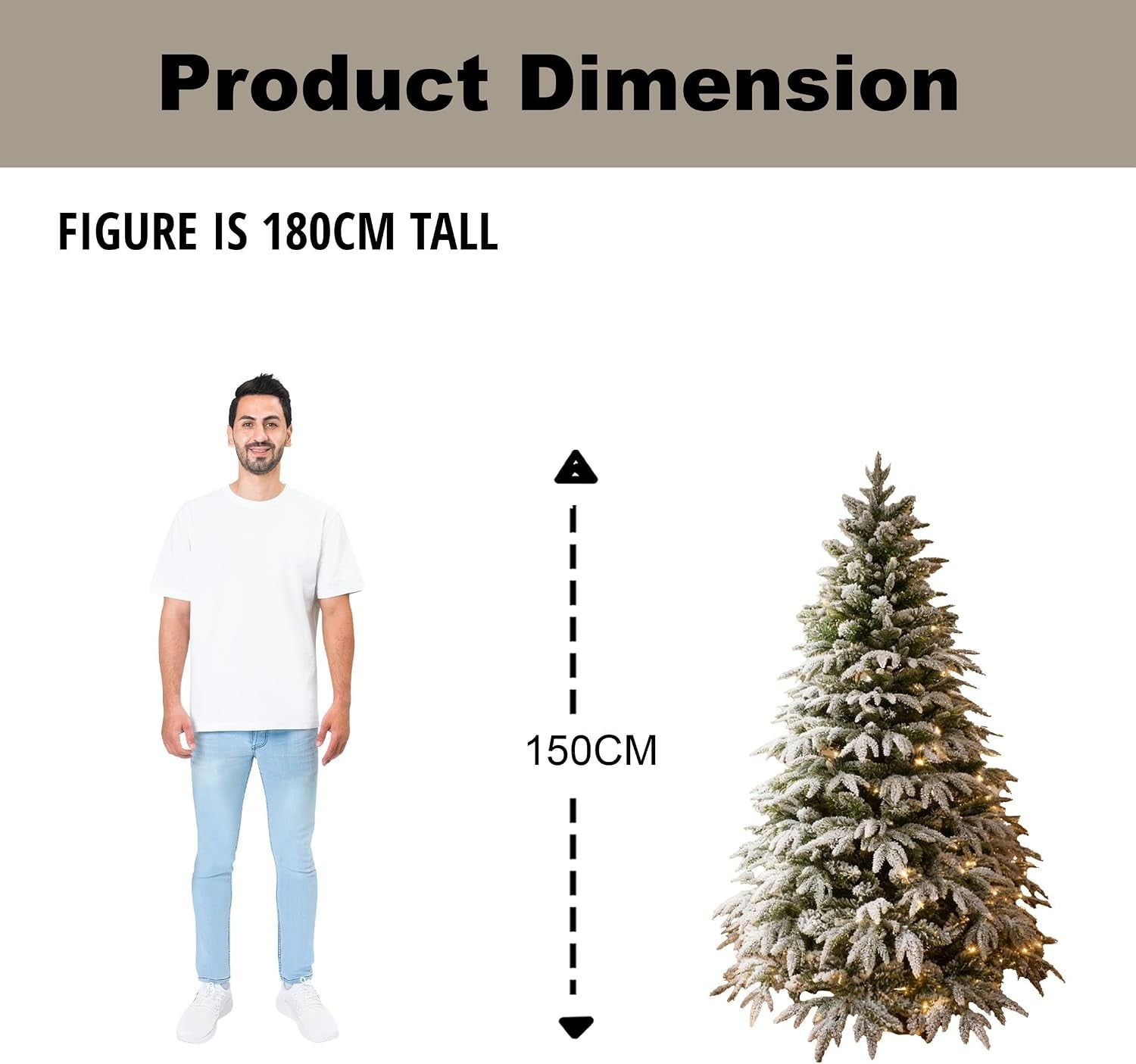 5Ft/1.5M Pre-Lit Artificial Christmas Tree Lapland Fir - 180 LED Warm White Lights, Snow Flocked 567 PE/PVC Tips, Snowy Bushy Hinged Branches, Metal Stand for Xmas Home Decorations