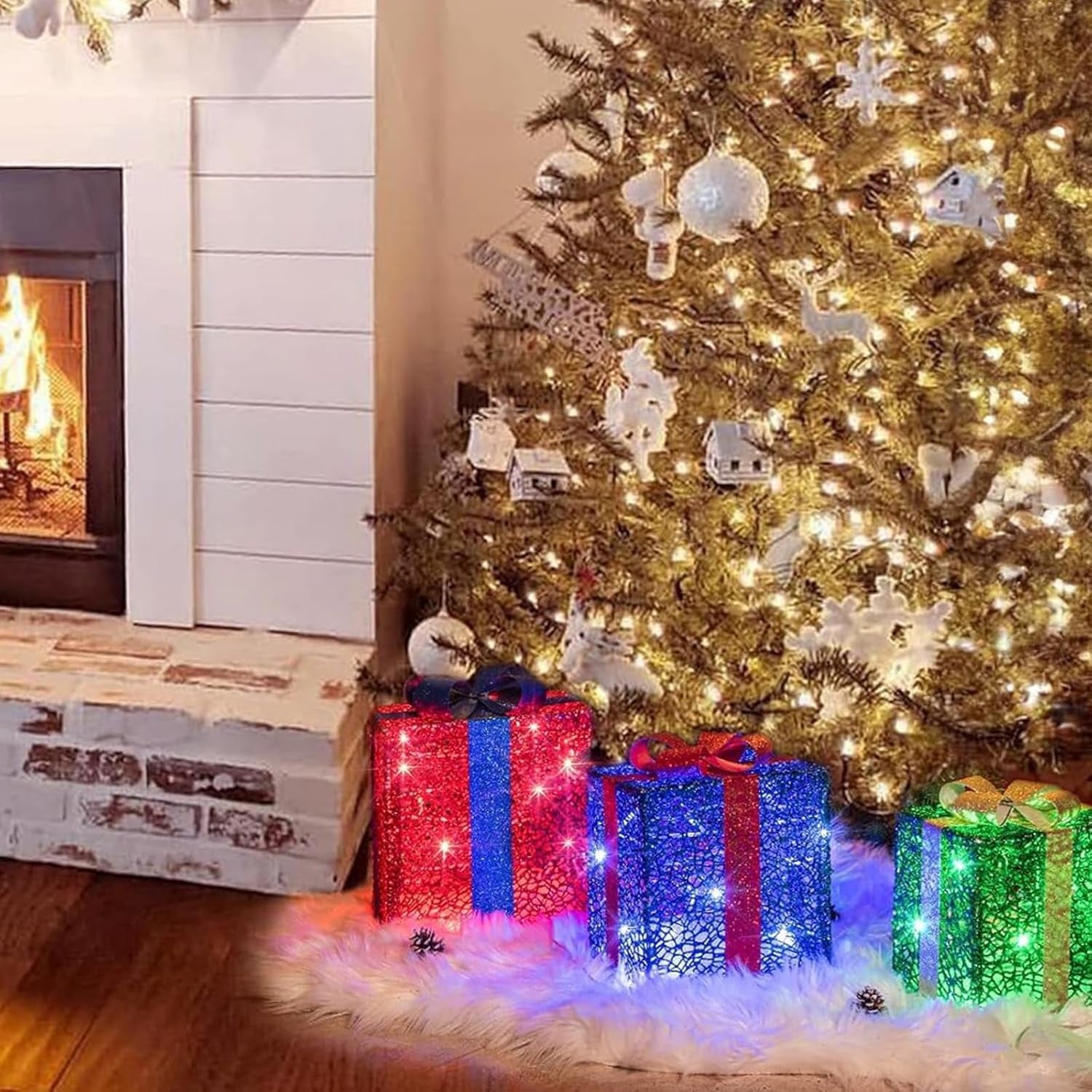 3PK Light up Boxes Multi-Colour LED Gift Box with Lights Plug in for Outdoor Christmas Decorations Gifts for Girls Kids Beloved