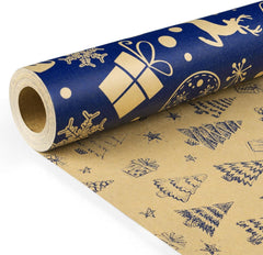 Christmas Wrapping Paper Roll Xmas Gift Wrap, Luxury Wrapping Papers 43Cm*10M Double-Sides Kraft Present Wrap Ornament for Secret Santa Claus Party New Year Festive Holiday