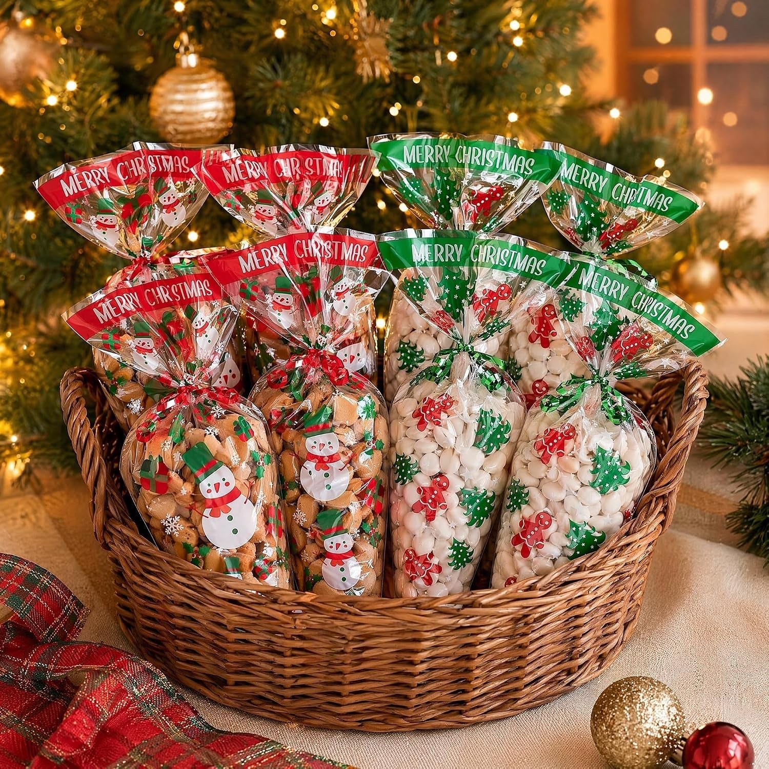 100Pcs Christmas Sweet Cone Bags, 13X25Cm Triangle Candy Bags for Xmas