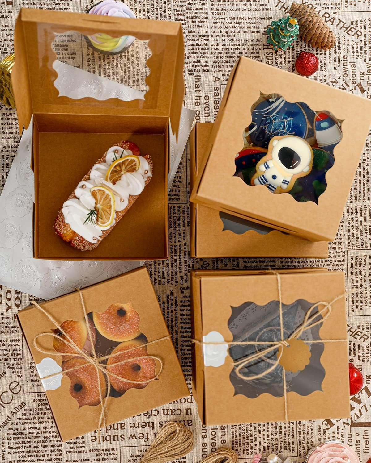 Brown Bakery Box with Window 15Pcs 15.2X15.2X7.6Cm Brown Cookie Boxes Pastry Box for Wedding Favor Birthday ＆ Party(6X6X3Inch)