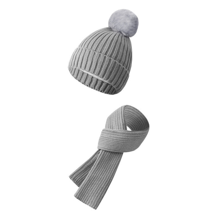 Solid Color Woven Hat Scarf And Gloves Warm Set