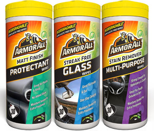 , Car Interior Cleaning Wipes, Triple Pack for Dashboard, Glass & All around Interior, 90 Biodegradable Wipes (Set of 3X30 Plastic Free Wipes), Ideal for Car Detailing, Made in the UK