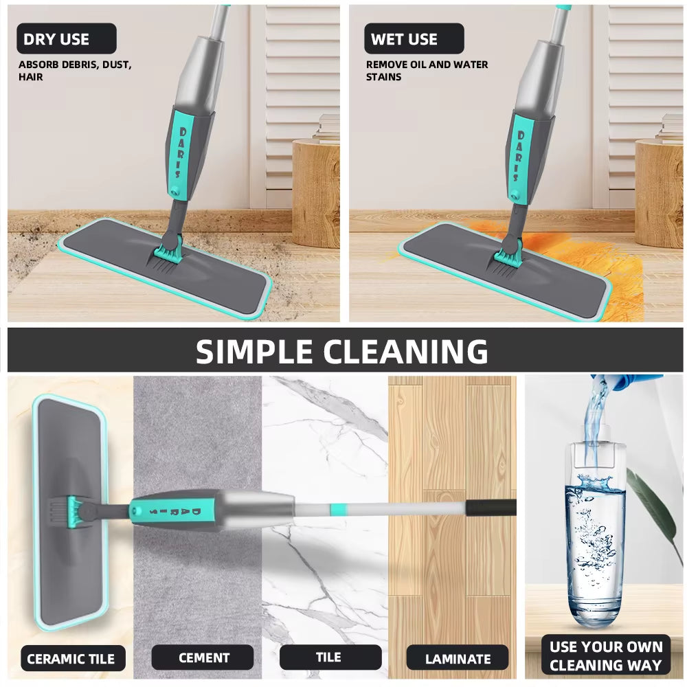 Magic Floor Cleaning Sweeper Brooms with Microfiber Pads 360° Rotation Flat Spray Floor Mop Broom for Cleaning Home Spin Mop