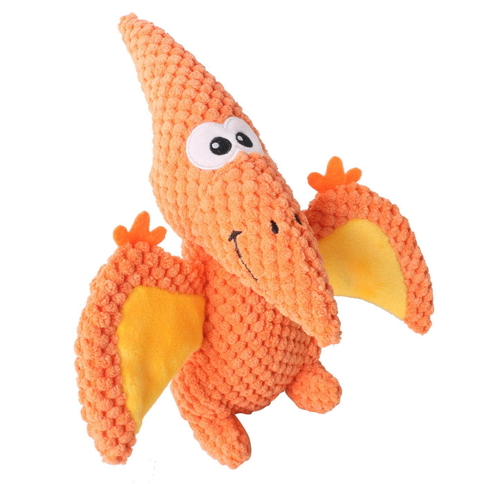 Plush Stuffed Pterosaur Dinosaur Pet Toy with Snapping Paper Wings Sounding Dog Toy