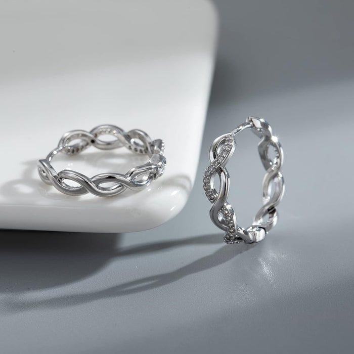 Sterling Silver Hoop Earrings for Women Lightweight Silver Hoops Earrings for Women Twisted Hoop Earrings with Cubic Zirconia Hypoallergenic Small Silver Hoop Earrings