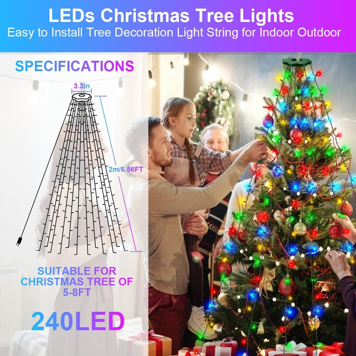 Christmas Tree Lights 2M X 12 Strands, LED Fairy Lights Multicolor