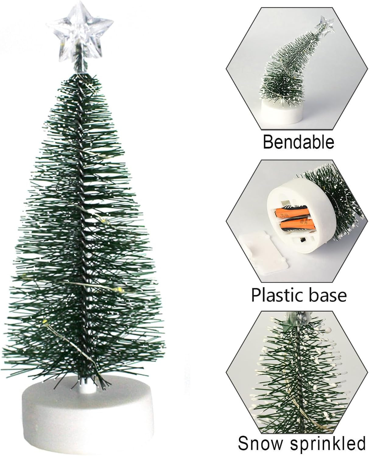 3 Pcs Tabletop Christmas Tree with Lights Mini Artificial Xmas Tree with LED String Lights Christmas Party Decoration Miniature Table Ornaments Home Office Tabletop Decor Mini Desk Top Christmas Tree