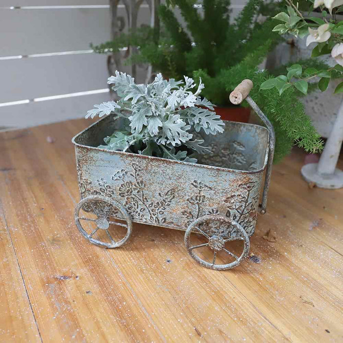 Wrought Iron Cart Flowerpot Distressed Outdoor Garden Courtyard Decoration