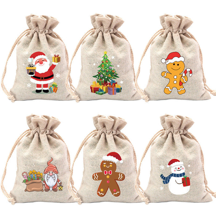 Christmas Cotton Drawstring Colorful Cartoon Gift Bag