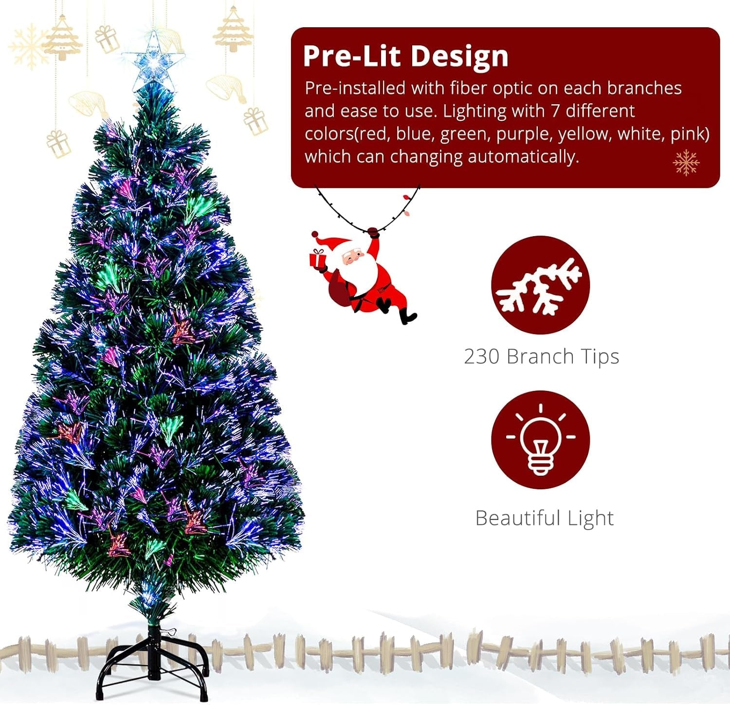 6Ft Fibre Optic Christmas Tree Indoor Xmas Decoration, Green