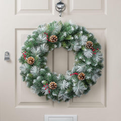 Flocked Christmas Wreath with Pinecones & Berries, 60Cm