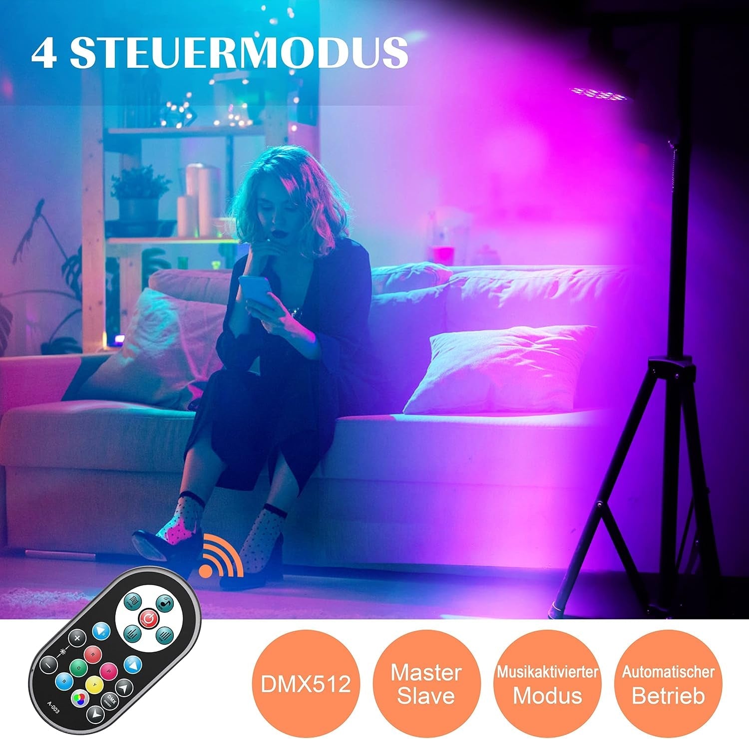8 Pack RGB 36 LED Stage Lights with Remote Control, 72W LED Par Can Light Console 7CH Control, 7 Modes Disco Lights for Parties Wedding Club Party Concert Bars Show