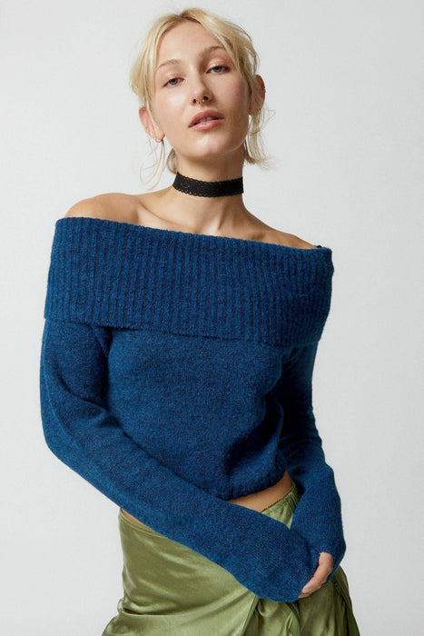 Top Solid Color One Word Collar Flip Collar Off Shoulder