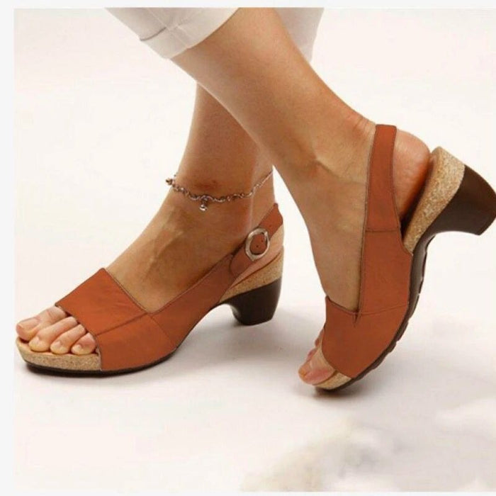 Medium Heel Thick Bottom Buckle Fish Mouth Sandals