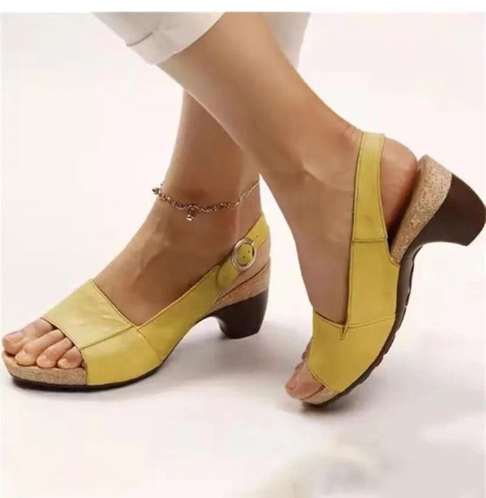 Medium Heel Thick Bottom Buckle Fish Mouth Sandals