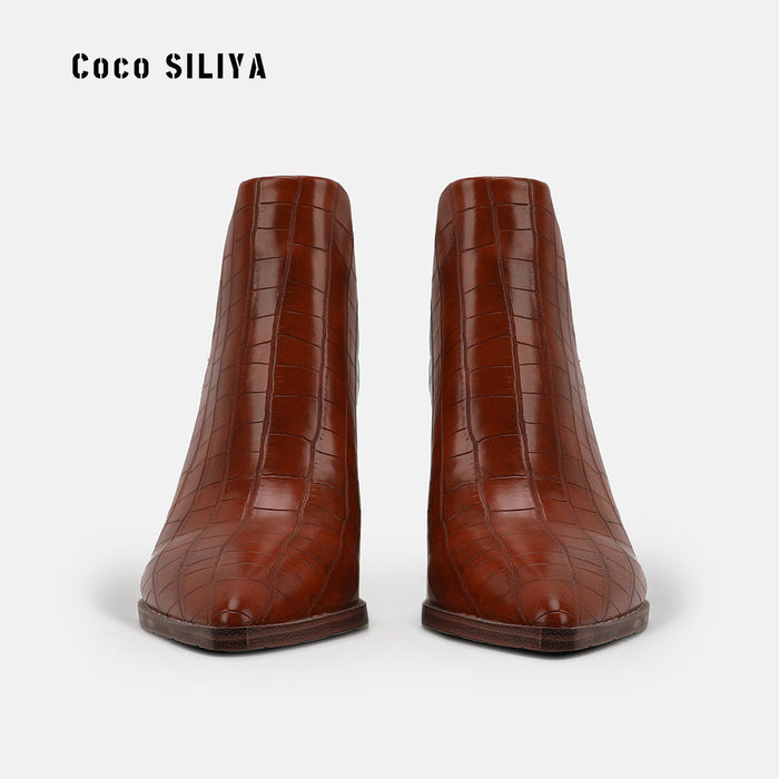 Pointed Toe Coarse Heel High Heel Short Boots
