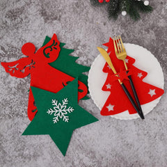 8 Pcs Christmas Silverware Holders Set Xmas Table Decorations Christmas Tree Star Angel Cutlery Holders Pockets Knifes Forks Tableware Bags Dinnerware for Party Home Restaurant Dinner Kitchen Decor