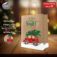 Easykart 24 Christmas Kraft Gift Bags with Red Foiling - Holiday, Xmas, Party Favors (9 X 7.3 X 3.3)