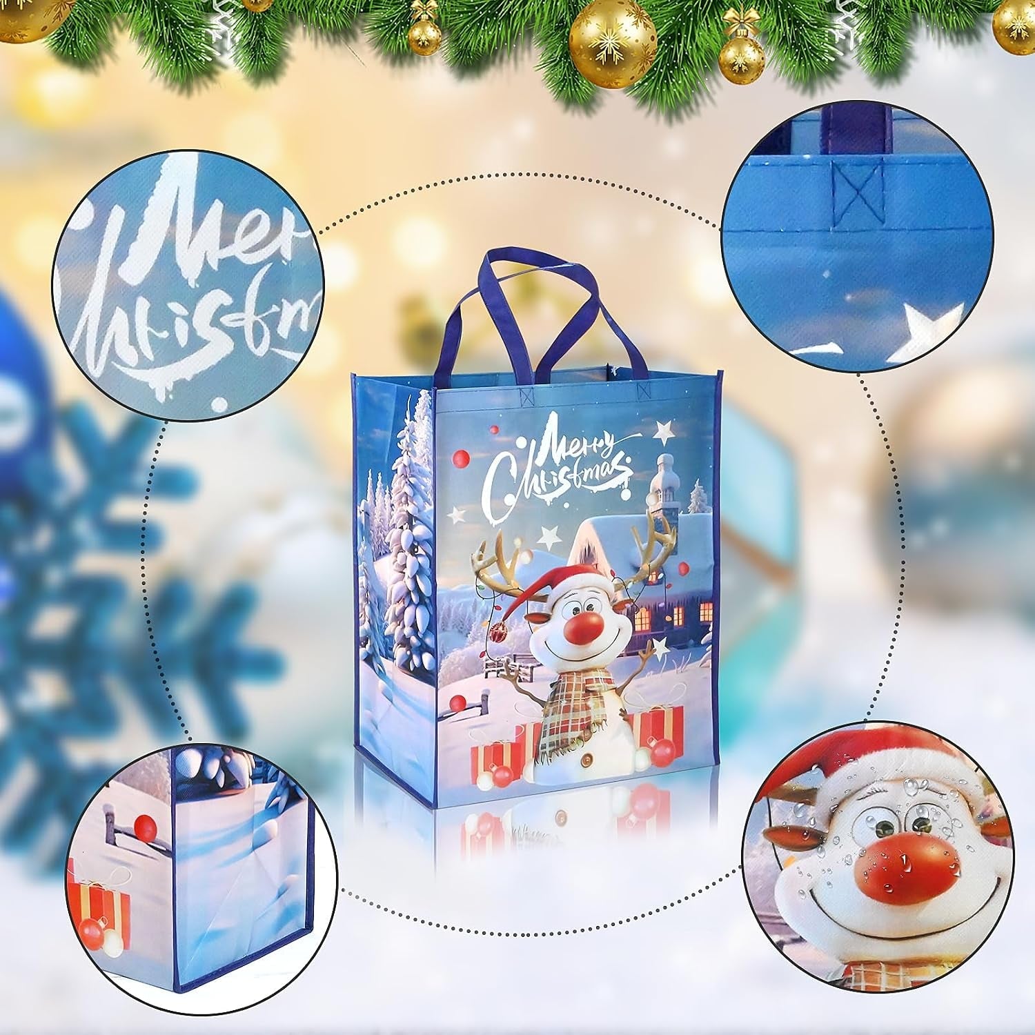 Christmas Tote Bags - 2/4 Pack Large Christmas Bags with Handle Non-Woven Fabric Gift Present Bag，Shopping Bag for Holiday Xmas Event Party