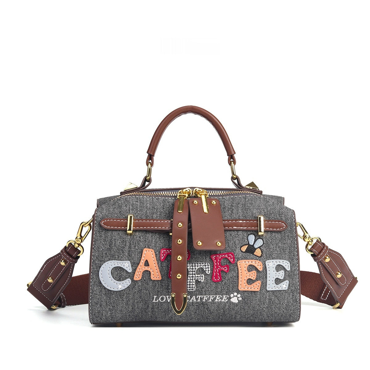 New Large-Capacity Embroidered Letter Cartoon Boston Bag