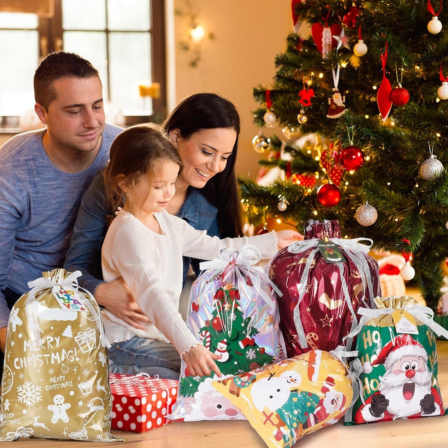 38 PCS Christmas Drawstring Gift Bags - Xmas Wrapping Bags