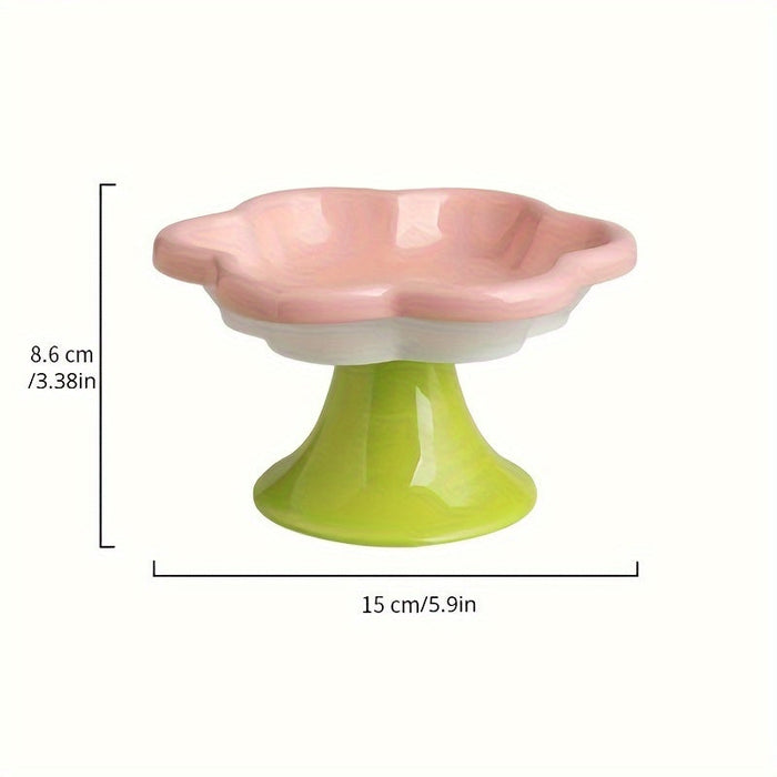 Raised Ceramic Bowl With pet Flower Design Raised pet Food Bowl