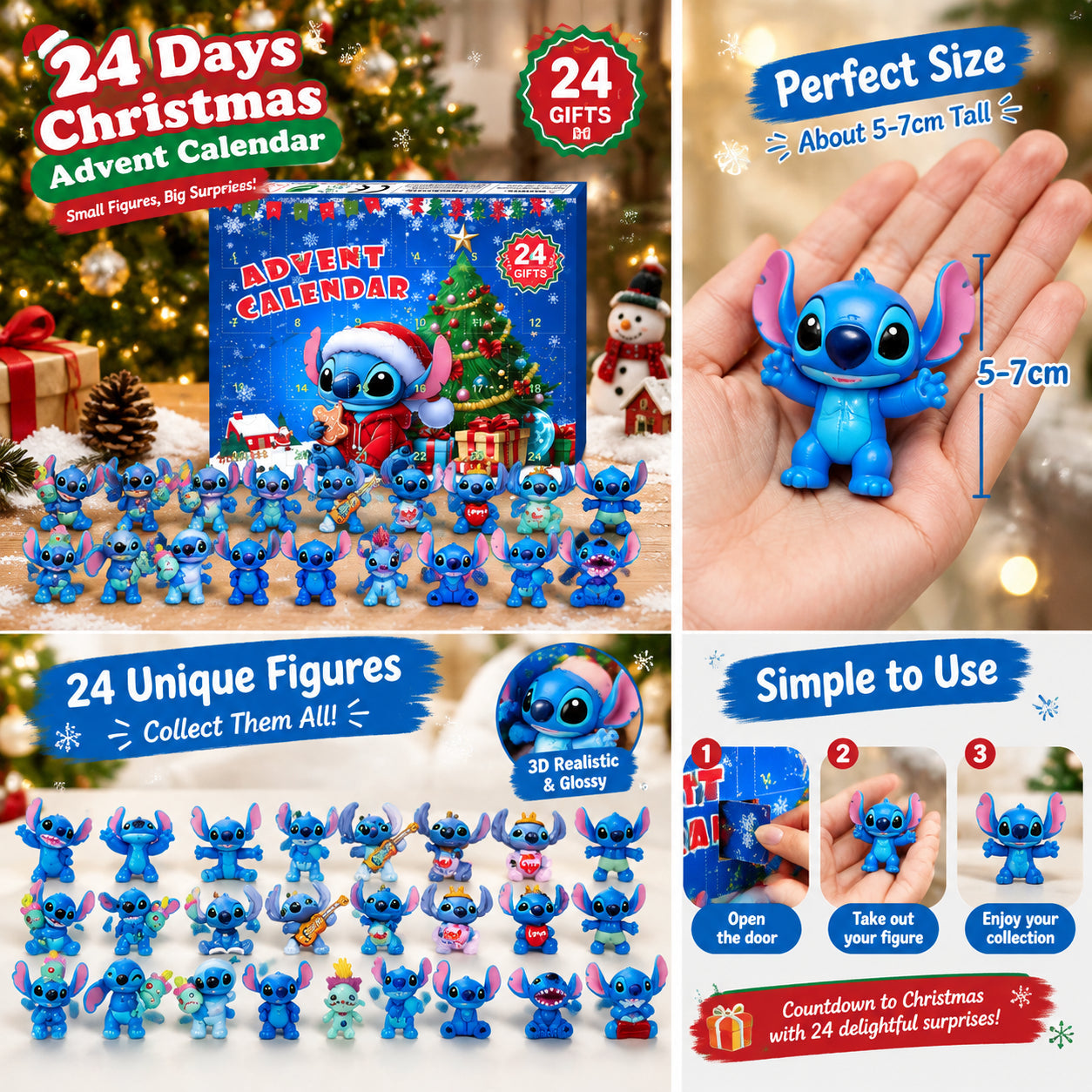 24 Days Christmas Advent Calendar Cute Blue Alien 3D Figure Countdown Xmas Gift