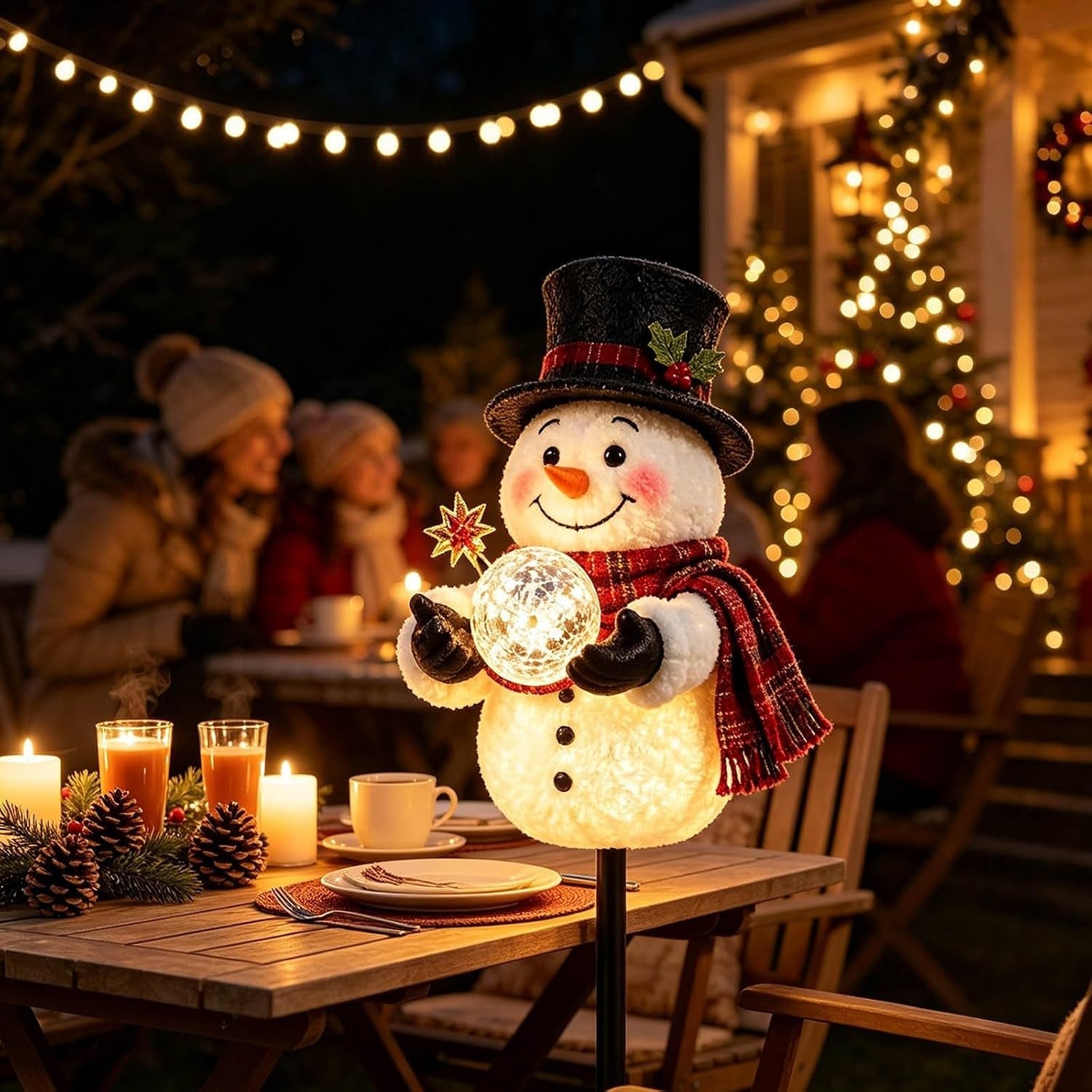 Christmas Decorations, Snowman Magic Fountain Flowing Snowflake Outdoor Christmas Lights with Cascading Stars Light for Garden Porch