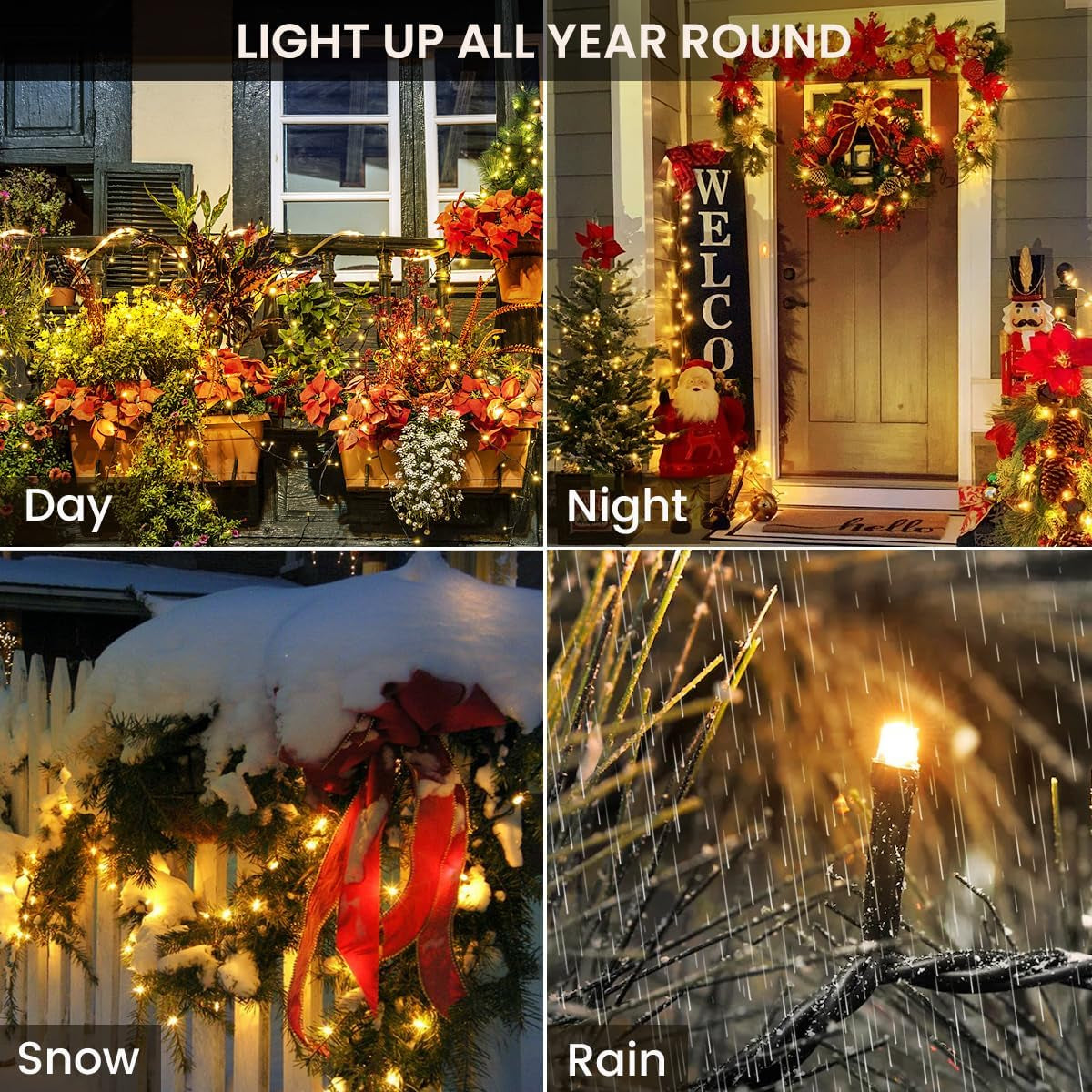 20M 200Leds Christmas Tree Lights on Dark Green Cable with Various Light Effects, Ideal for Christmas Tree,Xmas,Party,Wedding (Warm White)