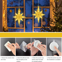 2 Pack LED Star Christmas Lights, Window Star Lights with Timer & Suction Cups, Indoor Outdoor Star Window Lights for Christmas Decorations, Weddings & Home Décor