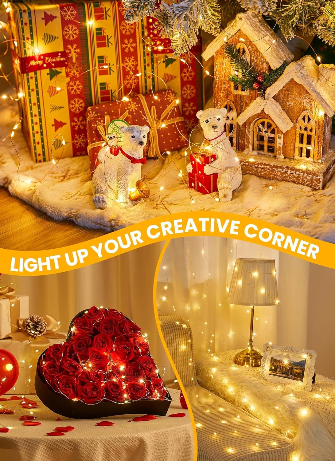 220LED Fairy Lights Mains Powerd with Remote & Timer(Warm White)