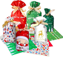 34 Pieces of Gift Bags in Various Sizes, Christmas Drawstring Bags, Christmas Party Gift with Ropes, Suitable for Birthdays and Party