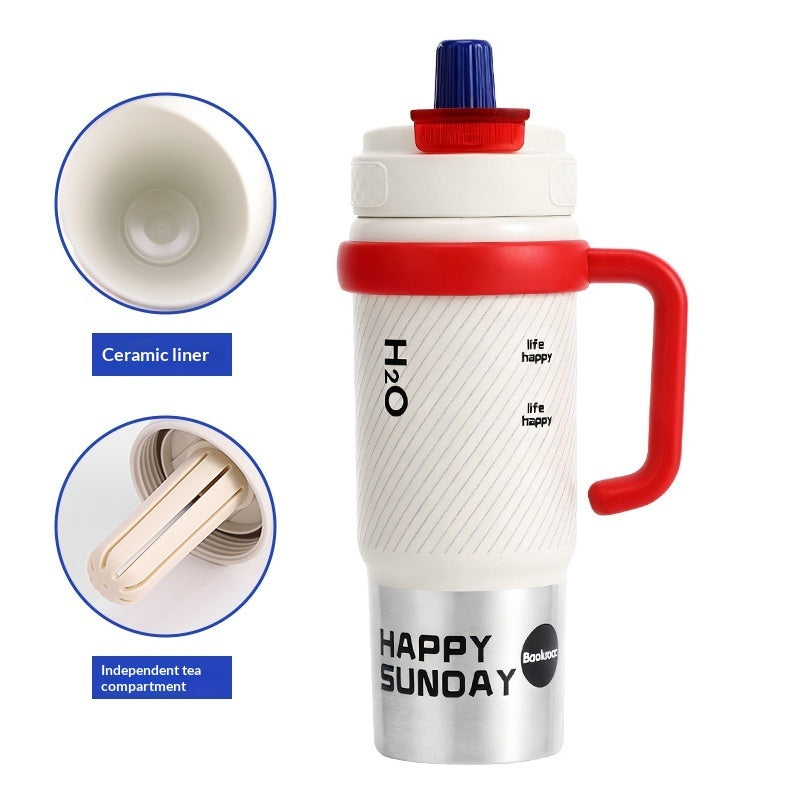 Ceramic-liner Insulated Mug Stainless-Steel Straw Ice-Resistant Bottle Large-Capacity Cup