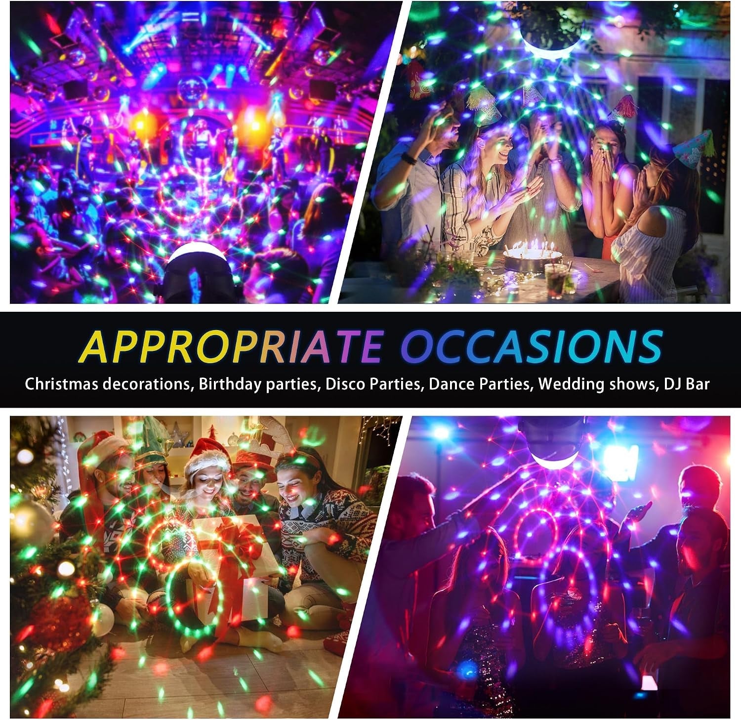Disco Lights, Party Lights, 360°Rotation Sound Activated, LED Mini Disco Balls with Remote Control, 3W RGB, Portable Strobe Light for Birthday, Family, KTV, Halloween Christmas Decorations, 2 Packs