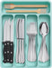 Cutlery Drawer Organiser, Plastic Cutlery Tray for Kitchen Drawer, Utensil Flatware Silverware Holder Divider for Spoons Forks Knives Tableware, 5 Compartment, Turquoise