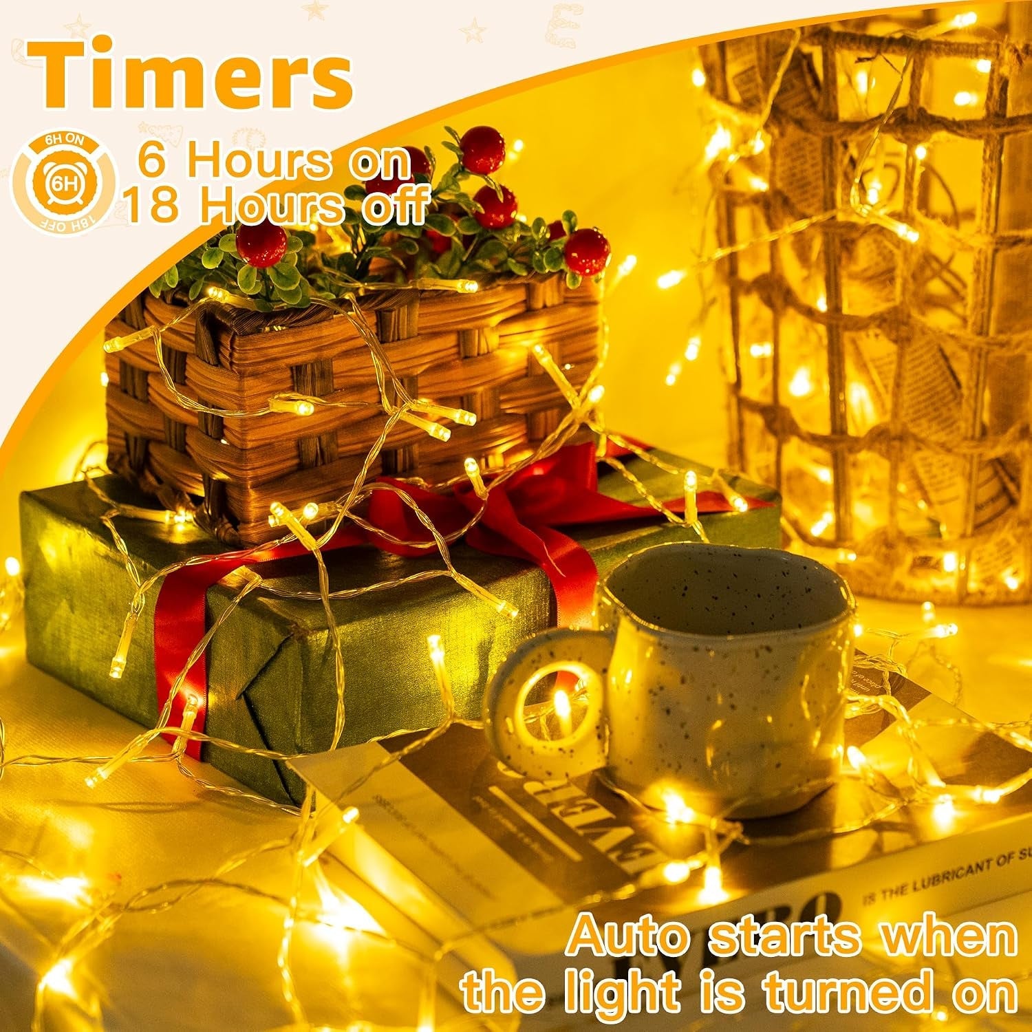 Fairy Lights Battery Operated, 10M 100 Leds Bright Battery Powered String Lights, Warm White outside Christmas Lights Waterproof with 8 Modes/Timer for Indoor Outdoor Bedroom Garden Decorations