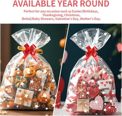 10Pcs Large Star Cellophane Gift Bags, 70 X 50Cm Cellophane Wrap Bags with Pull Bows Resealable Basket Gift Bag for Hamper Making Birthday Christmas Festival Presents or Fruit Packaging