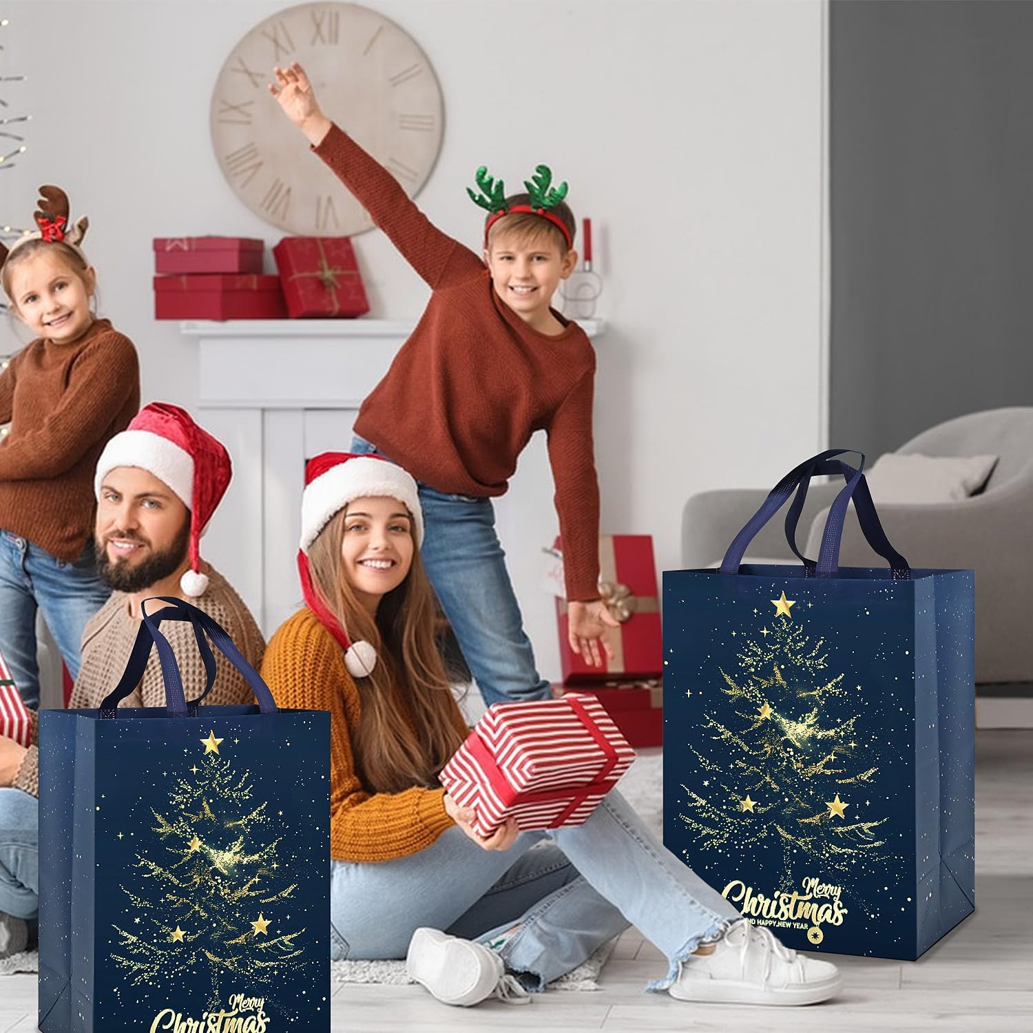 Large Christmas Gifts Bags 4Pcs,41 * 30 * 18 Christmas Presents Bags,Gold Tree Xmas Bags for Presents