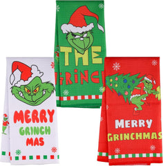 Christmas Tea Towels Kitchen Pack of 3 Pack - 40X60Cm Festive Waffle Weave Dish Cloths - Funny Xmas Kitchen Towel Set for Merry Xmas New Year Party Seasonal Home Decorations