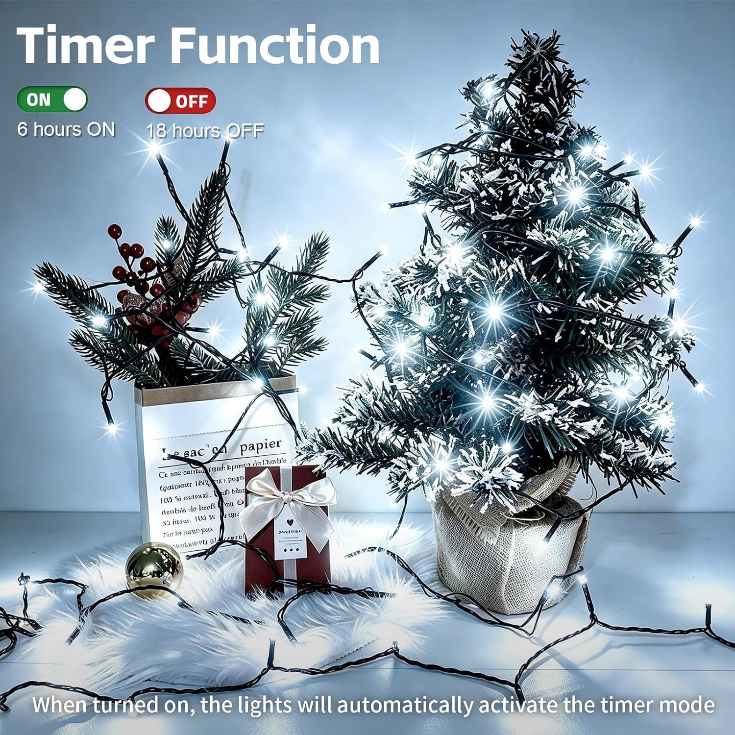 Battery Fairy Lights, 20M 200 Leds Cool White Christmas Lights