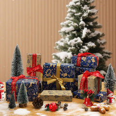 Christmas Wrapping Paper Roll Xmas Gift Wrap, Luxury Wrapping Papers 43Cm*10M Double-Sides Kraft Present Wrap Ornament for Secret Santa Claus Party New Year Festive Holiday