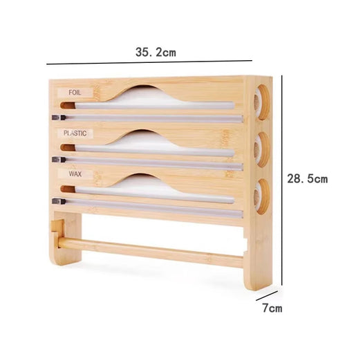 Bamboo Compartment Cling Film Tin Foil Cutter Box with Kitchen Paper Wall Mounted Paper Towel Kitchen Organizer Accessories
