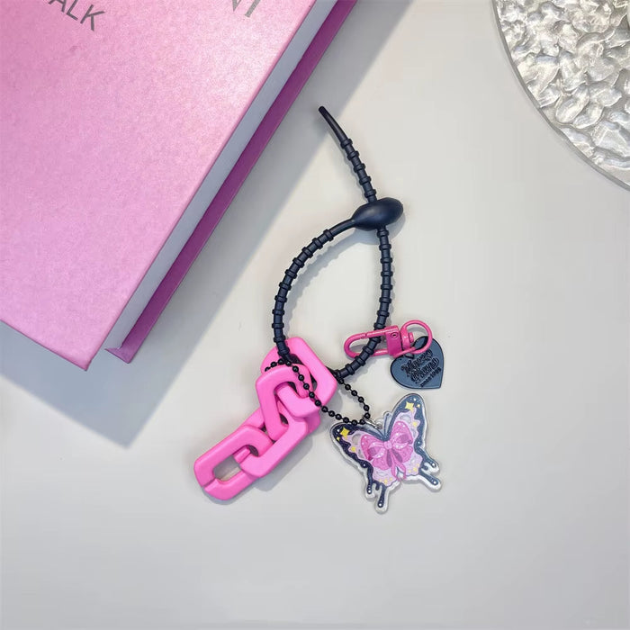 Plum Red Chain Balloon Dog Card Holder Keyring Women Featuring Spicy Girl Heart-Shaped Pink Bow Design Unique Trendy Bag