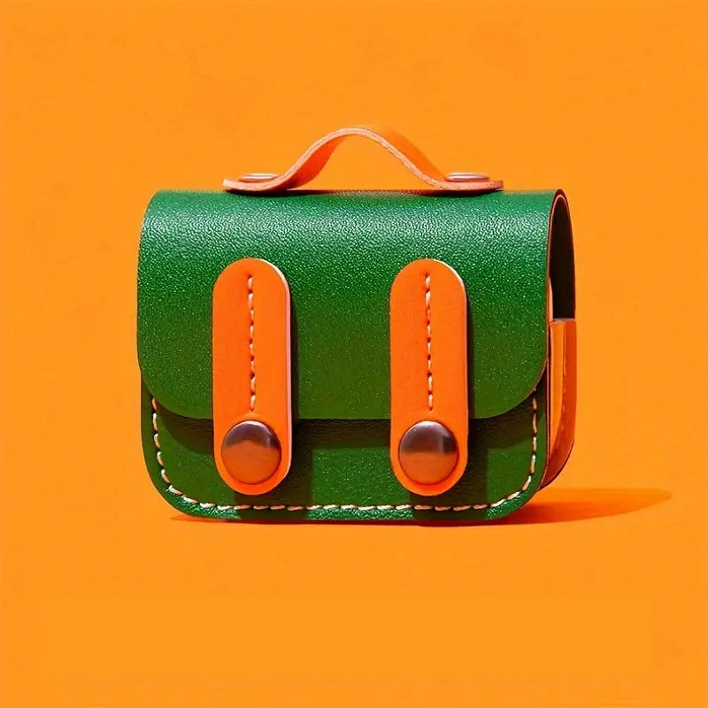 Solid-color Green And Orange Case For Bluetooth Wireless Earphones